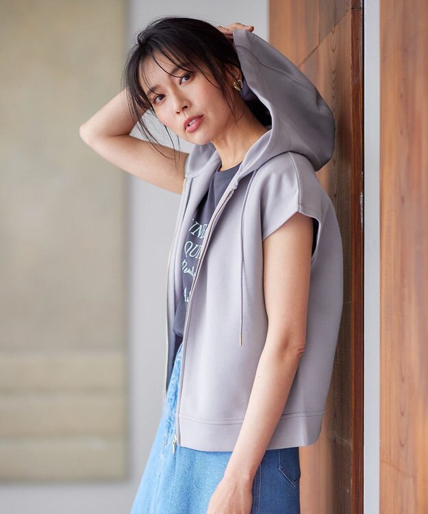 ANY L 【洗濯機可】ダンボールフレンチスリーブ ジップアップパーカー ライトグレー