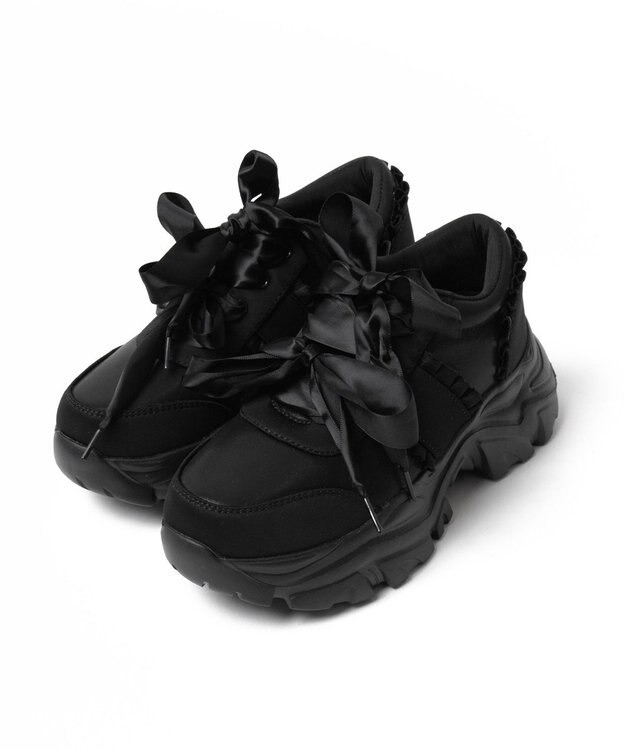 WEGO ダブルリボン厚底ダッドスニーカー ブラック
