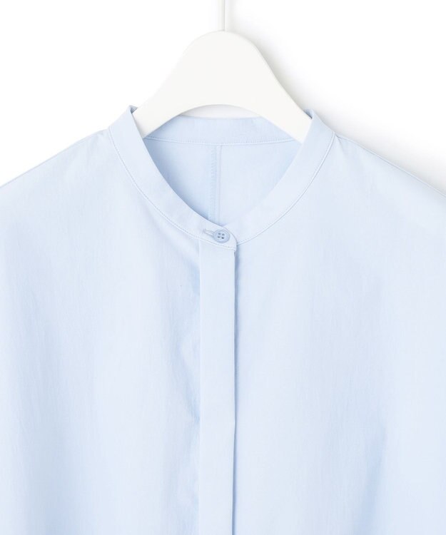 ICB L 【接触冷感・UVカット・洗える】ヴィンテージスパンブロード バンドカラーシャツ スカイブルー系