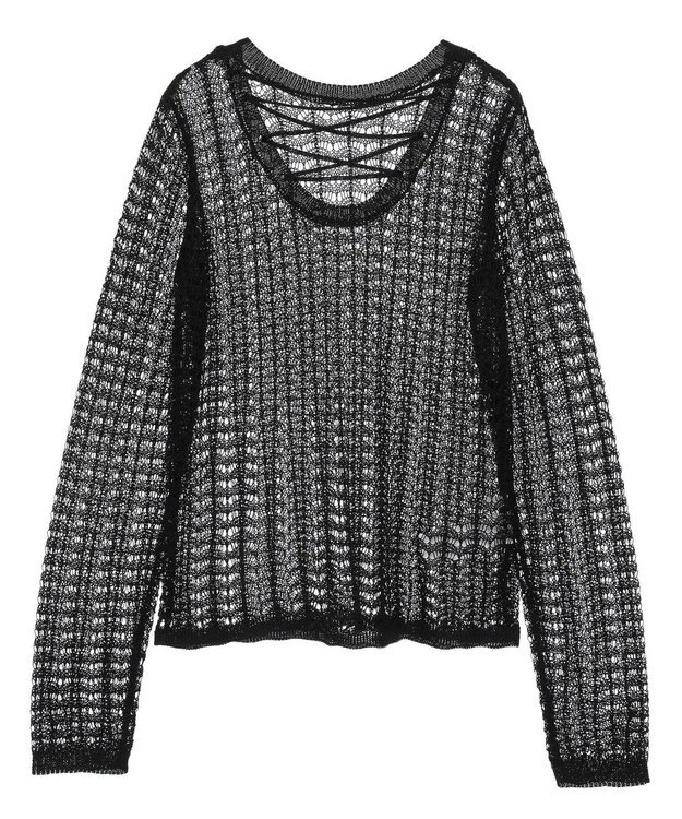 Green Parks ＳＥＴ２点　クロシェ風ニットプルオーバー Black