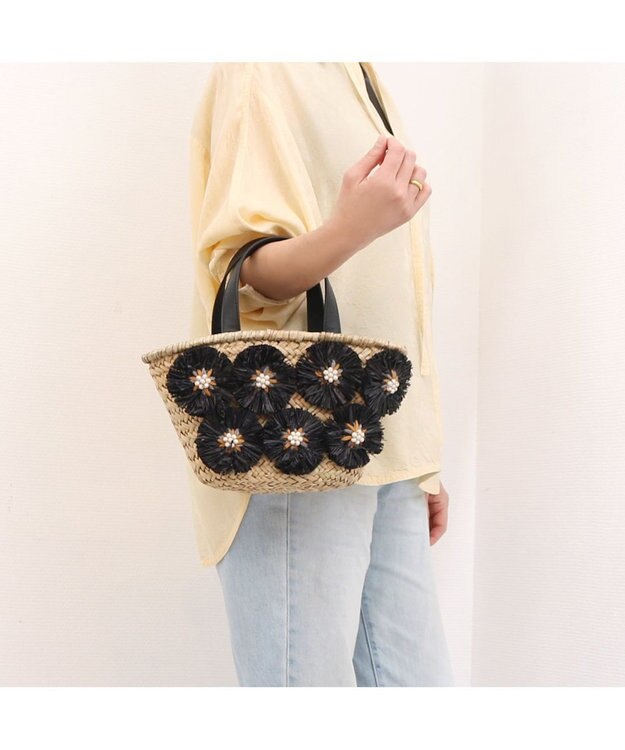 UNBILLION カシュカシュ cachecache / ラフィアフラワー付カゴバッグ ブラック