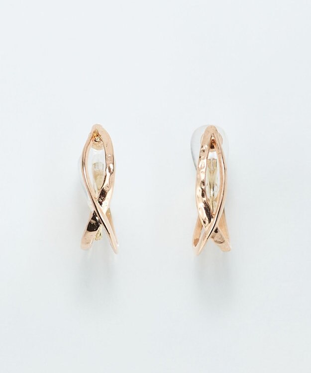 Phoebe 〈シリーズ累計販売10000点突破！〉〈痛くないシリーズ/金属アレルギー対応〉クロスフープクリスタルループフィットイヤリング　ローズゴールド ローズゴールド