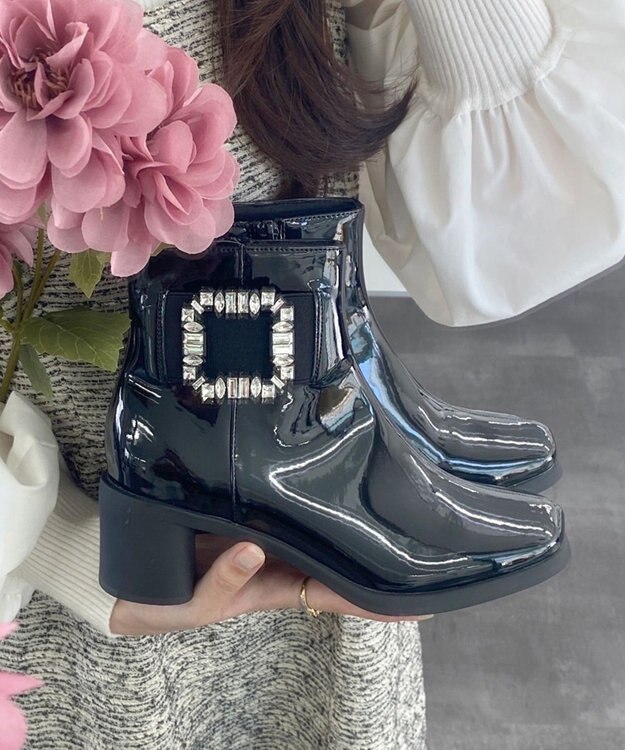 Bridget Birkin 【Bridget Birkin】ビジューバックルレインブーツ ブラックエナメル