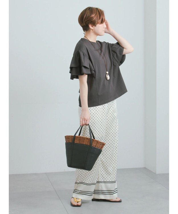 Te chichi 【接触冷感/遮熱/吸水速乾】フリルスリーブビッグTシャツ チャコールグレー