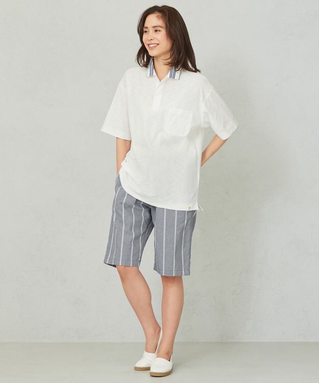 JOSEPH ABBOUD MOUNTAIN 【SPACE／UNISEX】JOE COTTONワイドストライプ ハーフパンツ ネイビー系2