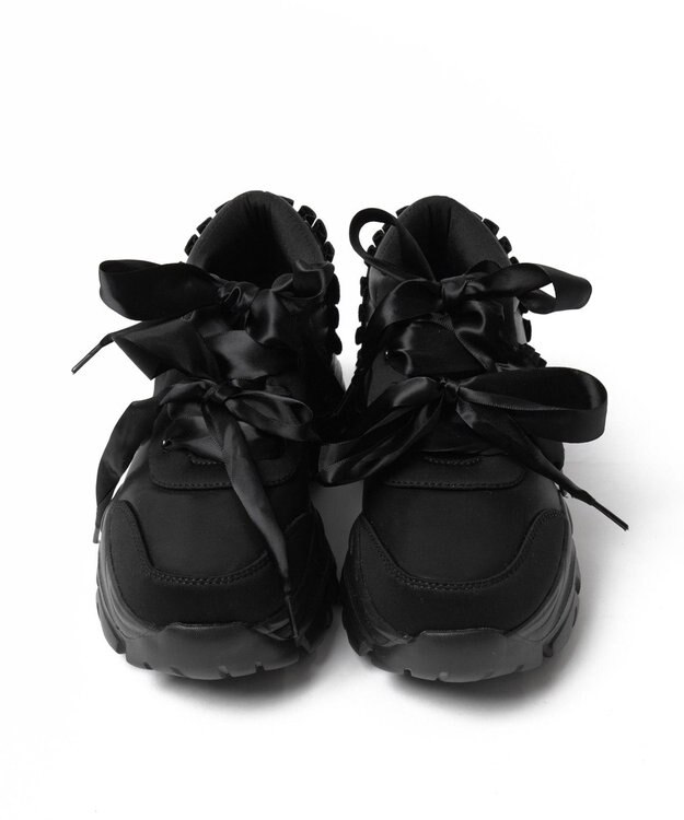 WEGO ダブルリボン厚底ダッドスニーカー ブラック