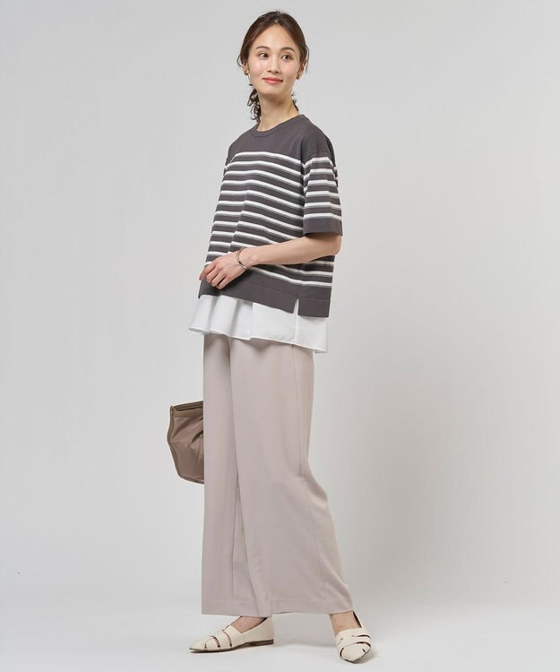 J.PRESS LADIES 【一枚で着映え】COTTON ACETATE DRY ニット Tシャツ ダークブラウン系