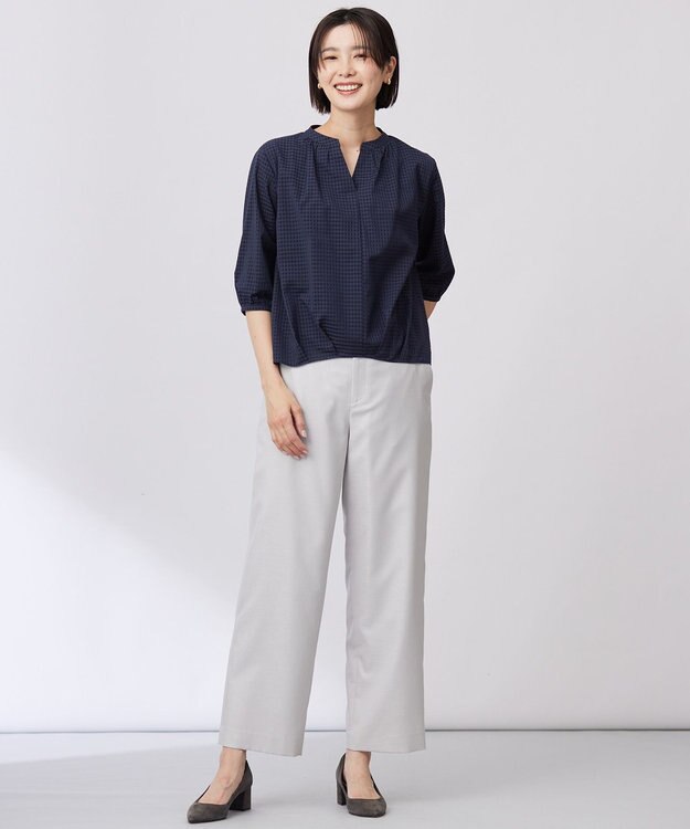 J.PRESS LADIES 【セットアップ対応・洗える・UV加工・吸水速乾】OXIJEWELストレッチ ストレート パンツ ライトグレー系