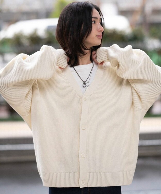 WEGO 【ユニセックス着用ITEM/MLサイズ展開】クロップドカーディガン オフホワイト