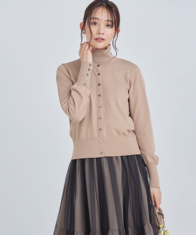 組曲 L 【6色展開・UVケア】クルーネックモダンカーディガン キャメルベージュ系