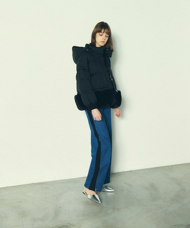 GRACE CONTINENTAL ヘムファーショートダウンジャケット ブラック