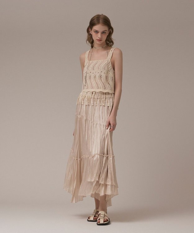 GRACE CONTINENTAL ワッシャープリーツスカート ベージュ