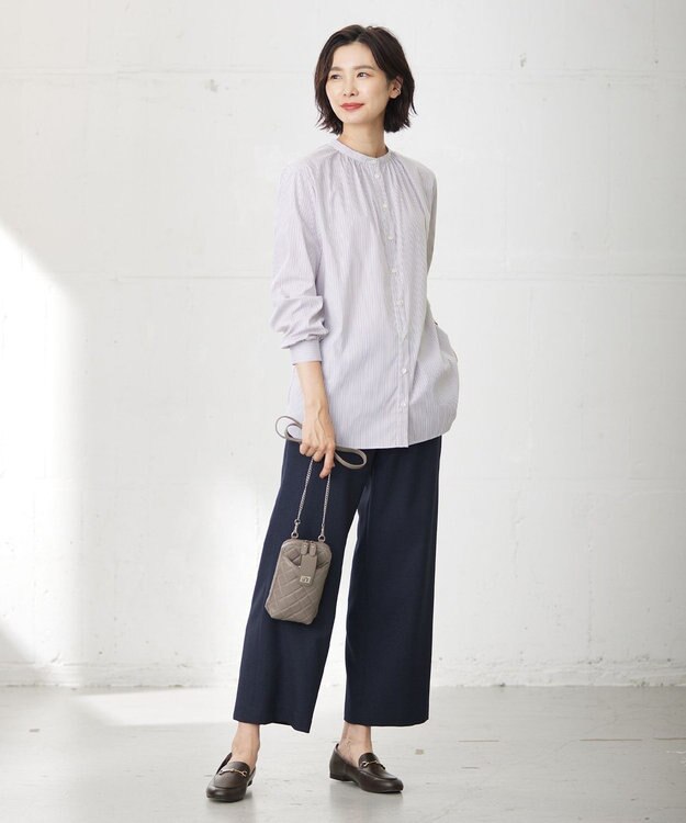 J.PRESS LADIES S 【洗える】LANATEC シャークスキン&ヘリンボーン パンツ ネイビー系