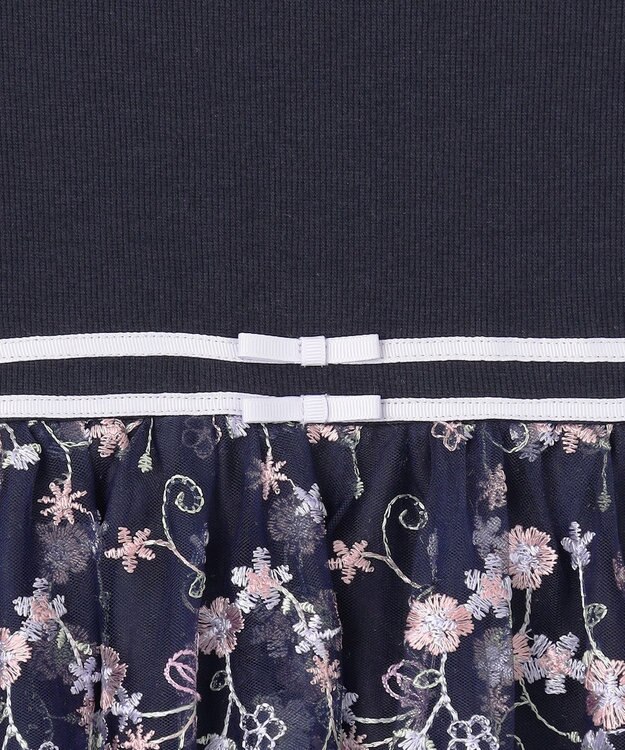 ANY KIDS 刺繍 チュール ワンピース ネイビー