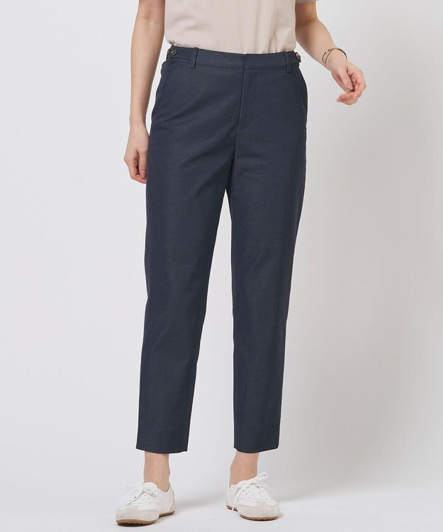 J.PRESS LADIES L 麻シェルドライ テーパード パンツ ネイビーシャンブレー系