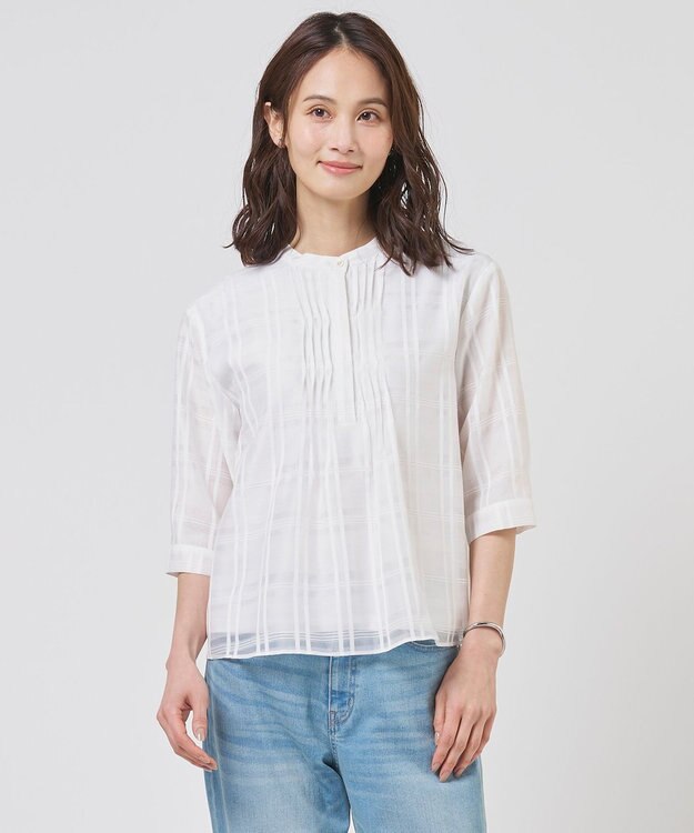 J.PRESS LADIES L シアーチェック カットソー ホワイト系