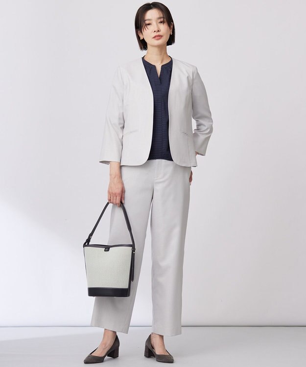 J.PRESS LADIES L 【セットアップ対応・洗える・UV加工・吸水速乾】OXIJEWELストレッチ ストレート パンツ ライトグレー系