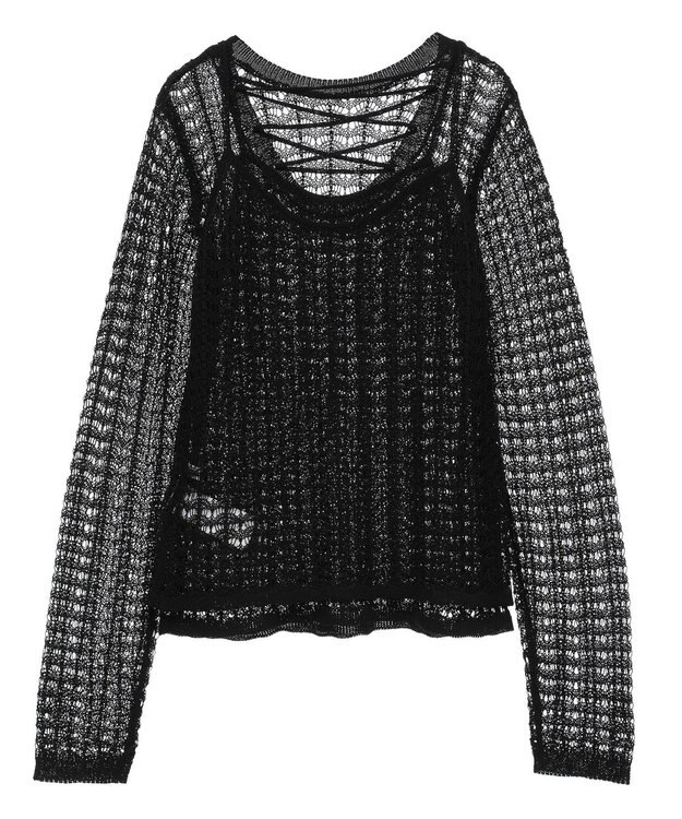 Green Parks ＳＥＴ２点　クロシェ風ニットプルオーバー Black