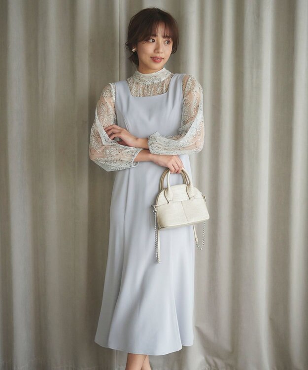 Feroux 【2WAY・セットアイテム】レースブラウス×ジャンパースカートセット スカイブルー系