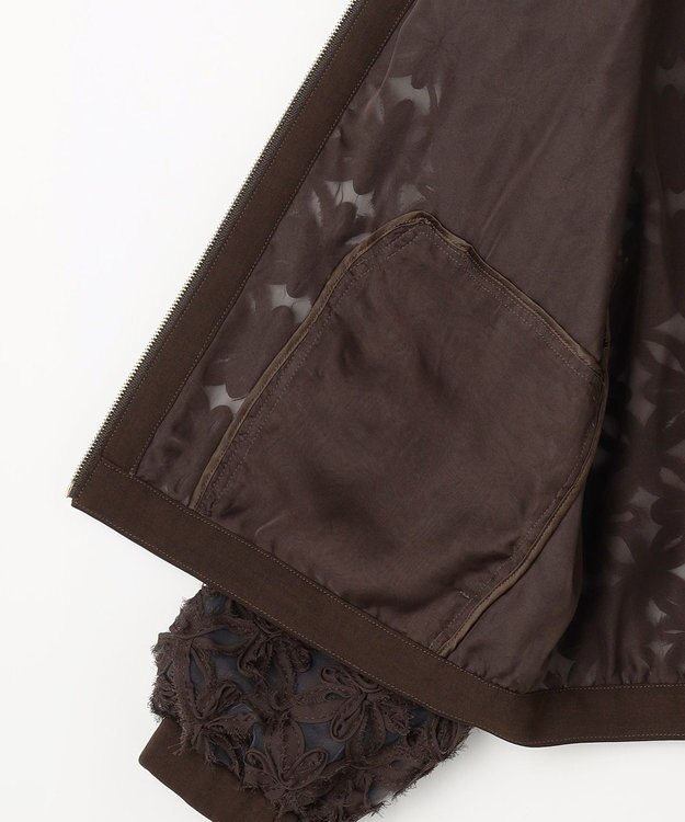 自由区 L 【17号サイズまで展開】テープエンブロイダリー ブルゾン ブラウン