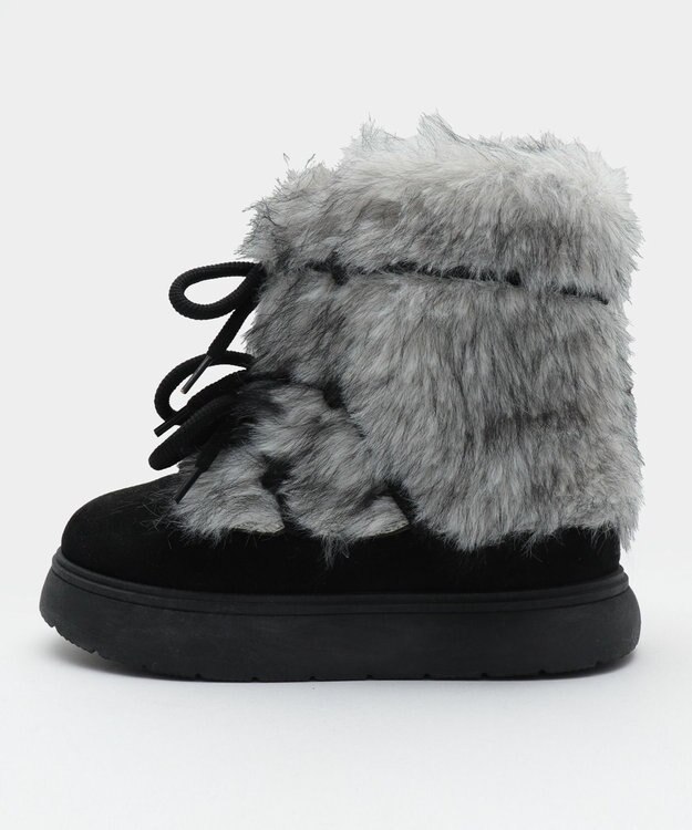 WEGO ボリュームファーレースアップFムートンブーツ ブラック