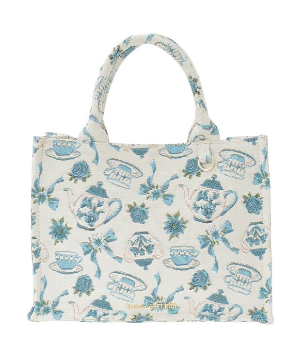 Maison de FLEUR ティーカップ柄ゴブランスクエアトートバッグ Off White