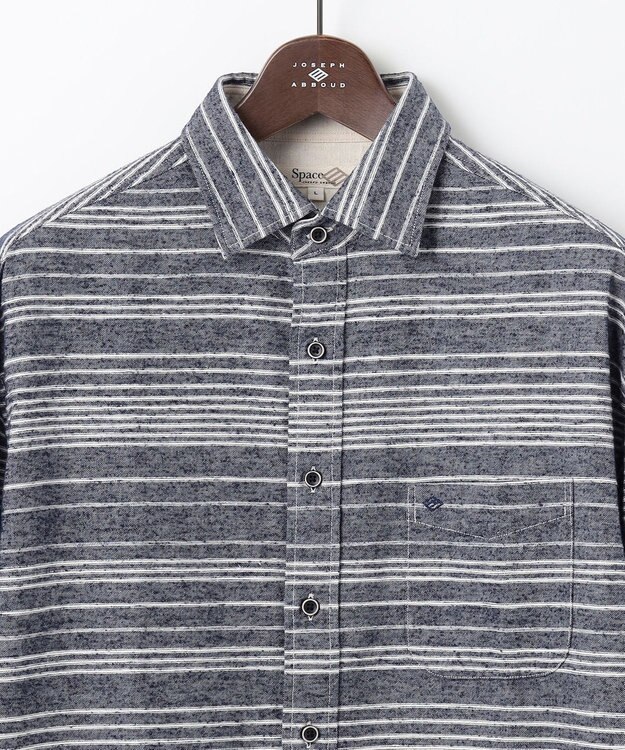JOSEPH ABBOUD MOUNTAIN 【SPACE／UNISEX】OGスラブシャンブレーマルチボーダー シャツ サックスブルー系1