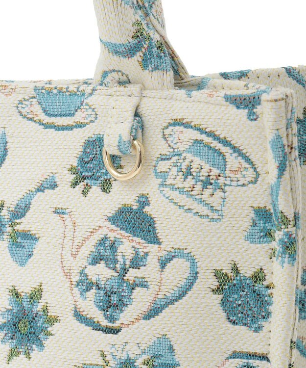 Maison de FLEUR ティーカップ柄ゴブランスクエアトートバッグ Off White