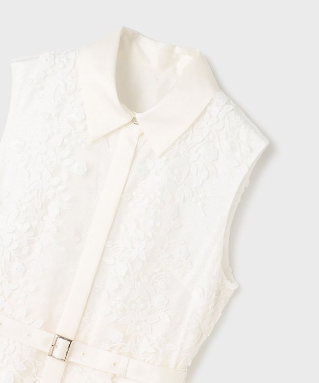 GRACE CONTINENTAL フラワーライン刺繍ワンピース ホワイト