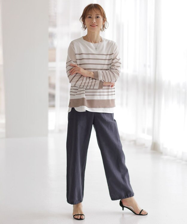 J.PRESS LADIES 【WEB限定・洗える】Vis/Peスパーク シアー ボーダー ニット オフ×モカ系