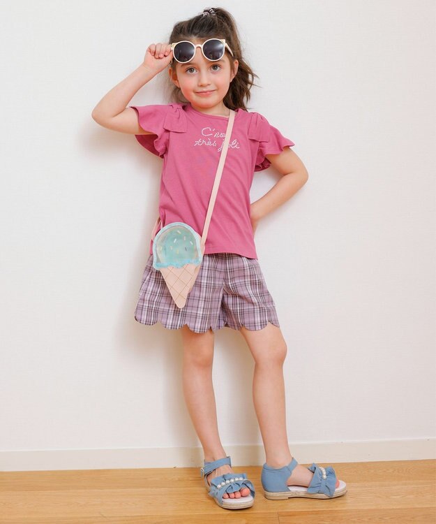 ANY KIDS 裾 スカラップ ショートパンツ モーヴ系チェック