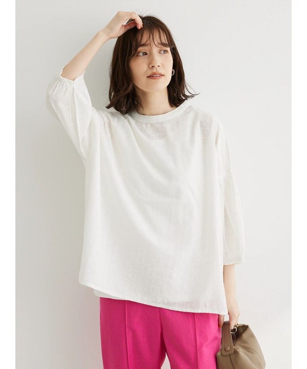 Green Parks Ｉ　ＳＥＴ２点　刺繍７分袖ブラウス＋タンクトップ Off White