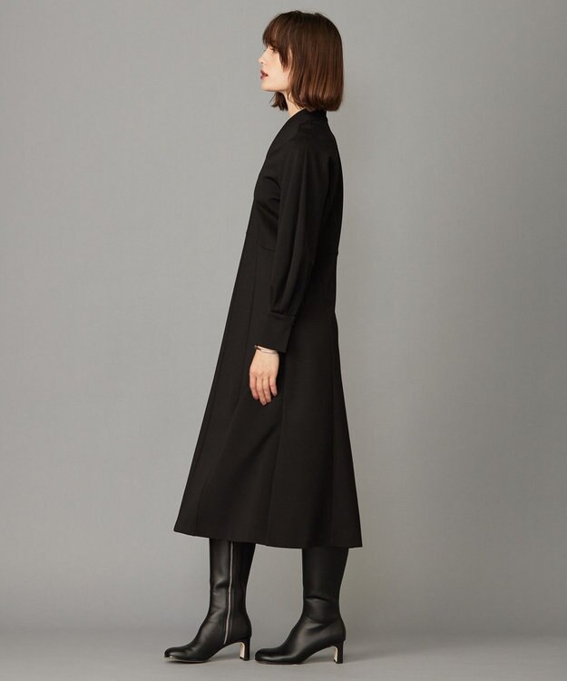 ICB L 【洗える】 レーヨンストレッチポンチ フレアワンピース ブラック系