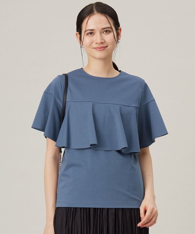 自由区 S 【接触冷感・UVカット・吸水速乾・抗菌防臭・洗える】ハイツイストポンチフレアディティール カットソー ブルーグレー