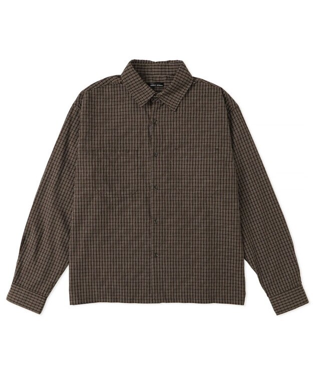 WEGO ミニマムチェックショートシャツ（LS） ブラウンチェック1