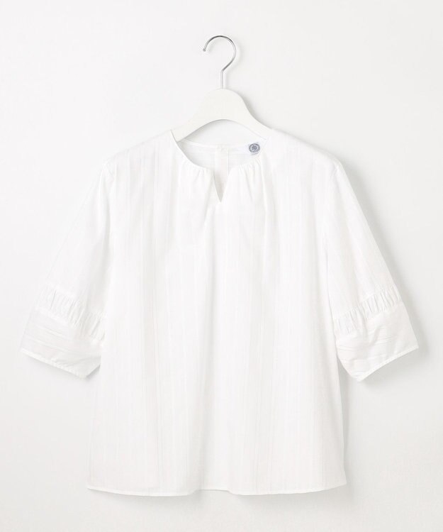 J.PRESS LADIES L 【WEB限定・洗える】セルロースカラミストライプ キーネック ブラウス 【WEB限定】ホワイト系