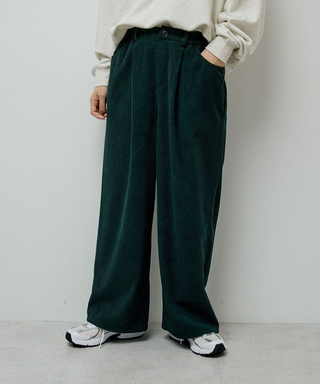 Green Parks 太畝コーデュロイカラーパンツ Dark Green