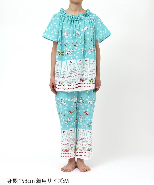 tsumori chisato SLEEP ツモリチサト パジャマ 5分袖 半袖 9分丈 綿100%(本体) ローン素材 レディース UDT146 /ワコール サックス