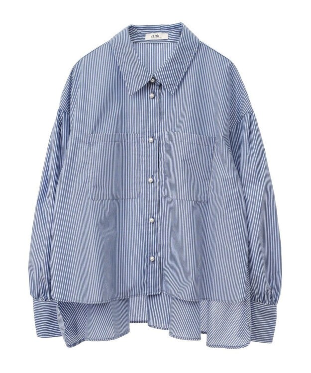 earth music&ecology オーバーフレアシャツ Stripe
