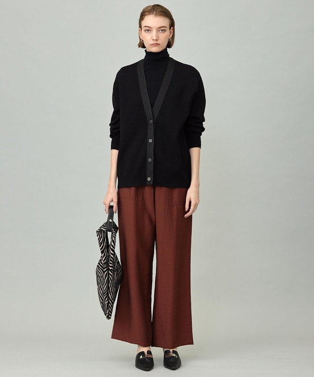 ICB L 【洗える】 ウールテンセルミニブークレ カーディガン ブラック系