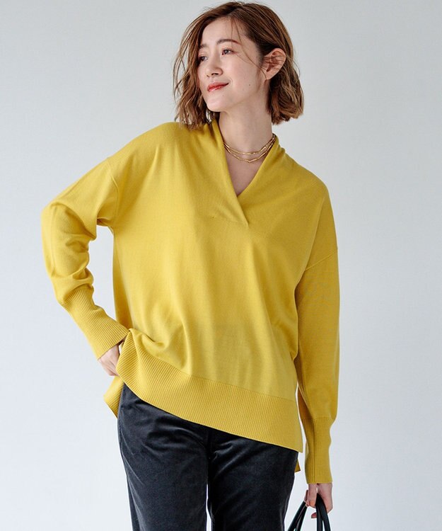 23区 【洗える】ウールテンジク Vネック ニット イエロー系