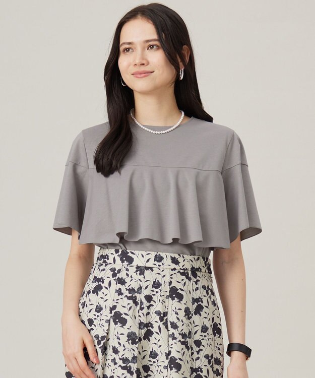 自由区 S 【接触冷感・UVカット・吸水速乾・抗菌防臭・洗える】ハイツイストポンチフレアディティール カットソー モスグレー