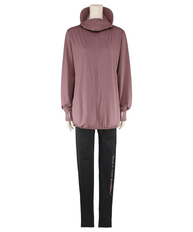 San-ai Resort（三愛水着楽園） 【UPF50＋】　WEB限定　つば付きラッシュ・レギンスセット　M・L　　【San-ai Resort（サンアイリゾート）】 ピンク×ブラック