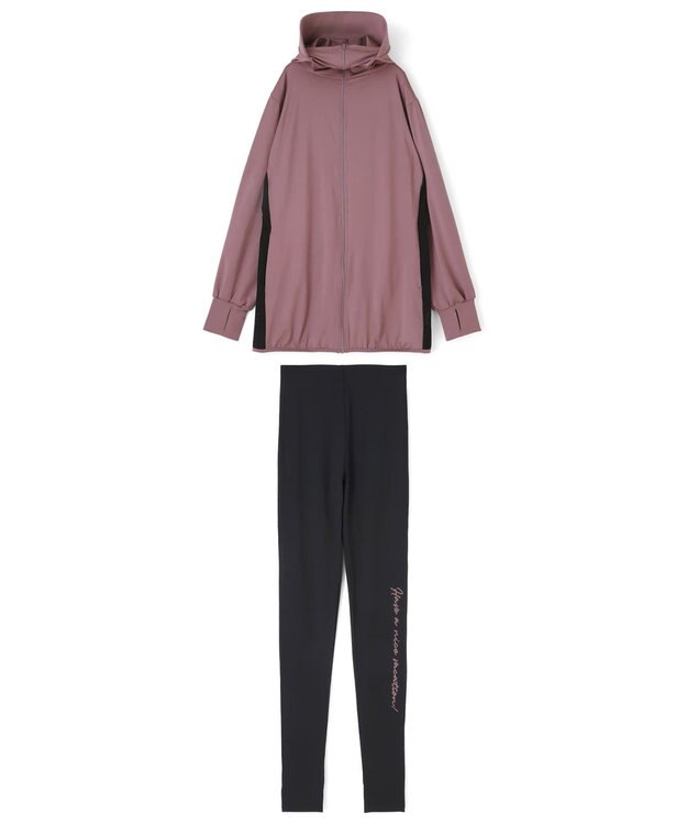 San-ai Resort（三愛水着楽園） 【UPF50＋】　WEB限定　つば付きラッシュ・レギンスセット　M・L　　【San-ai Resort（サンアイリゾート）】 ピンク×ブラック