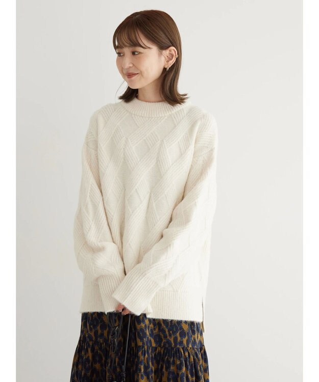 AMERICAN HOLIC Ｍｉｘヤーンモックネックケーブルニットプルオーバー Ivory