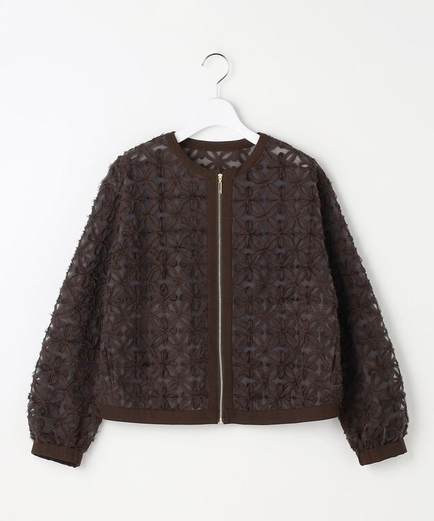 自由区 L 【17号サイズまで展開】テープエンブロイダリー ブルゾン ブラウン