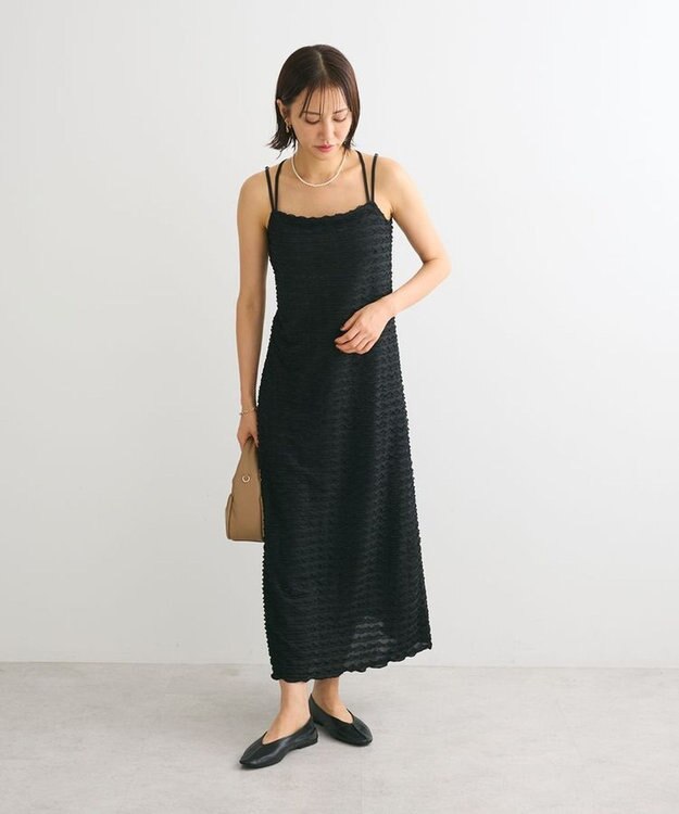 Green Parks カップ付きフリル生地キャミワンピース Black