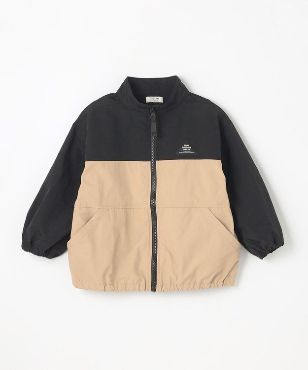 ANY KIDS スタンドカラー ウインドブレーカー ブラック×ベージュ
