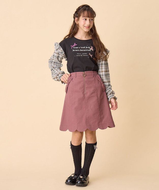 ANY KIDS チェック袖 ドッキング プルオーバー ブラック