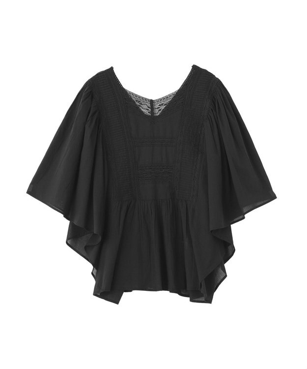 earth music&ecology 【WEB・一部店舗限定】【綿100％】レース＆ピンタックポンチョ Black